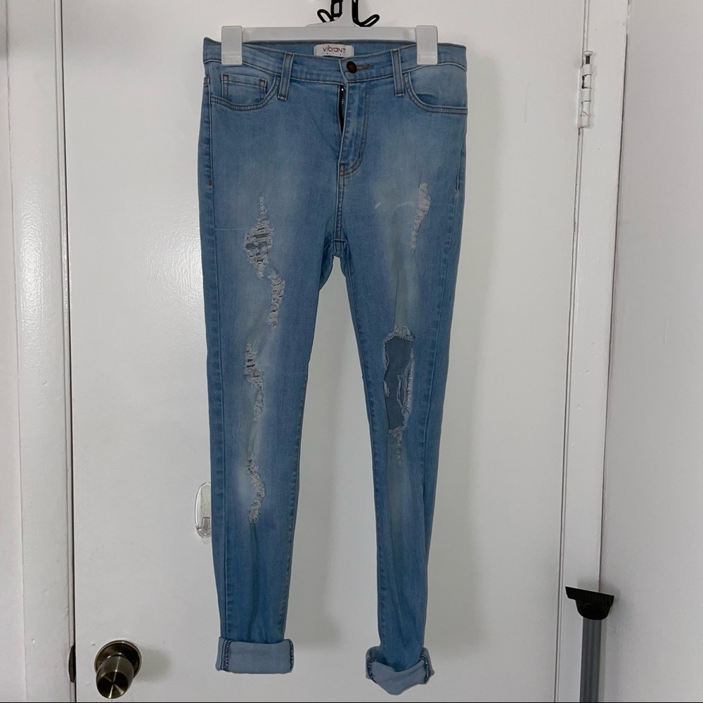 Ripped Light Wash Skinny Jeans Mid-Rise SZ 7